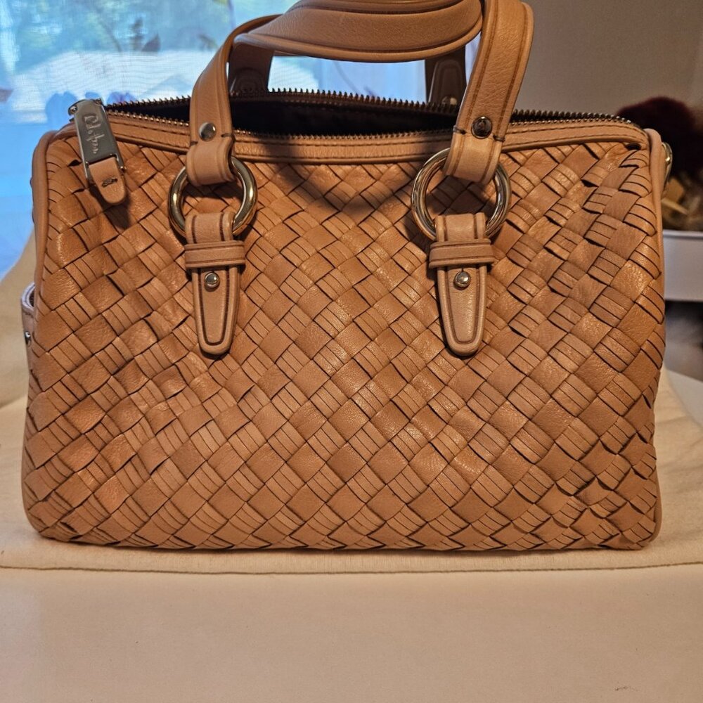 Cole Haan Small Tan Satchel Woven Leather